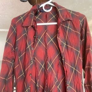 Breeches Long Red Plaid Shirt Jacket
